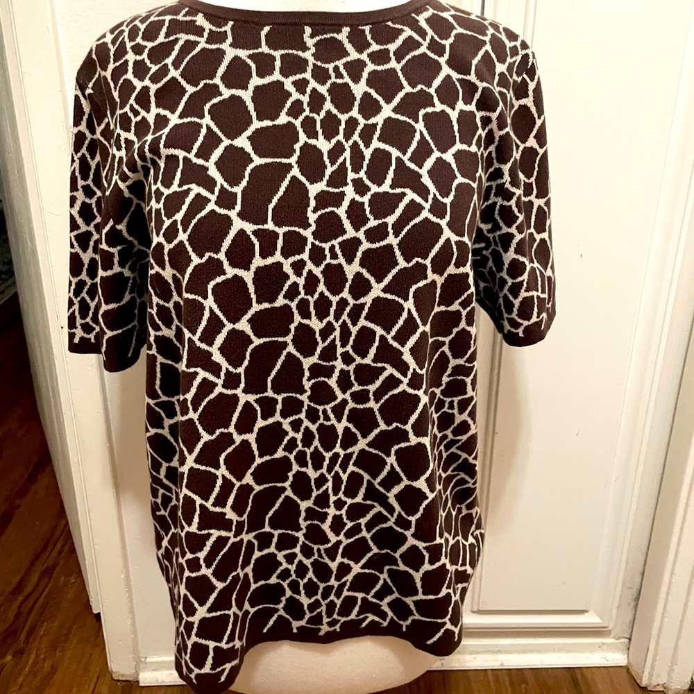 Ann Taylor Factory Brown Giraffe Print Cotton Sweater XL